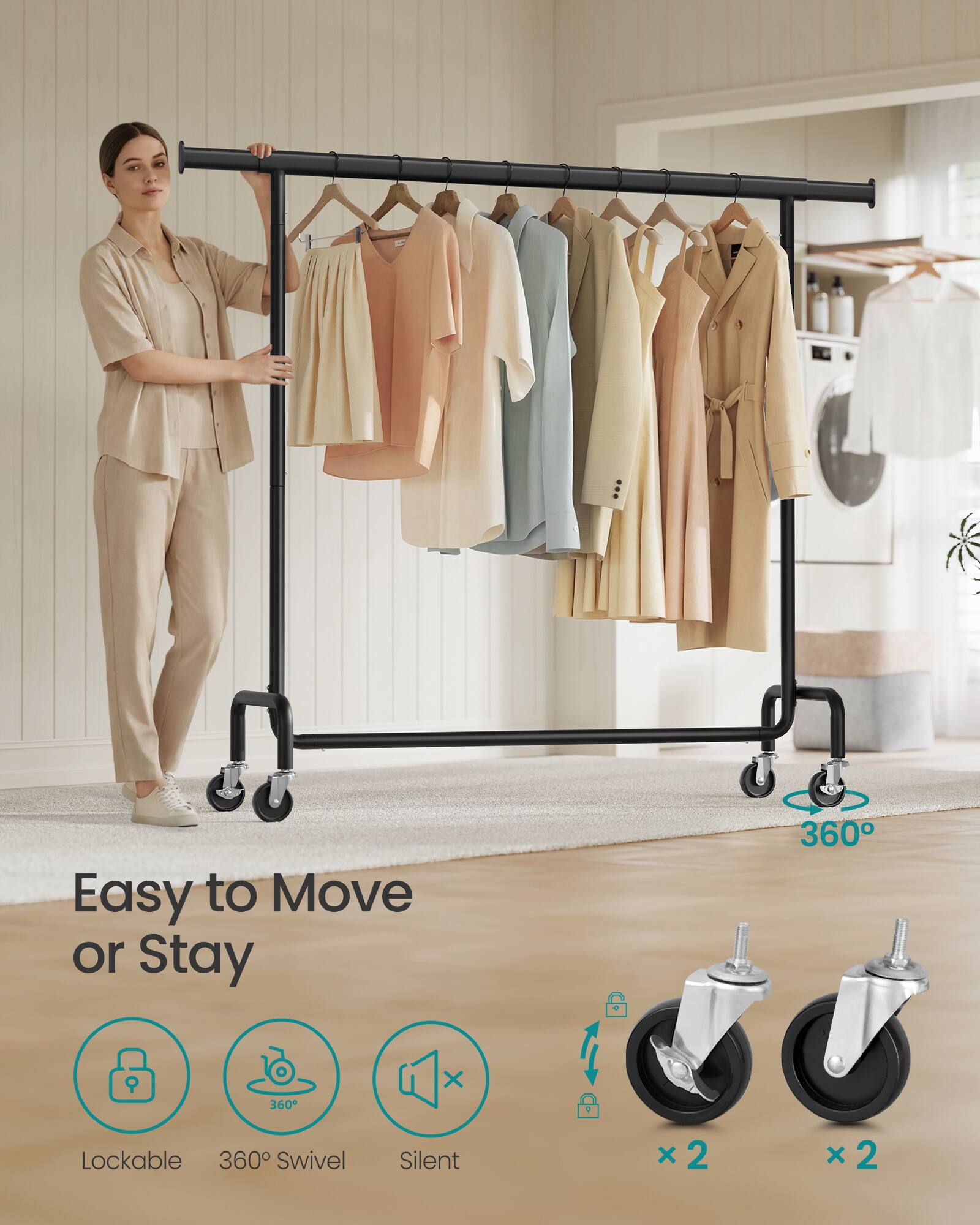 Easy to Move or Stay  
360° Lockable 360° Swivel Silent x 2 x 2