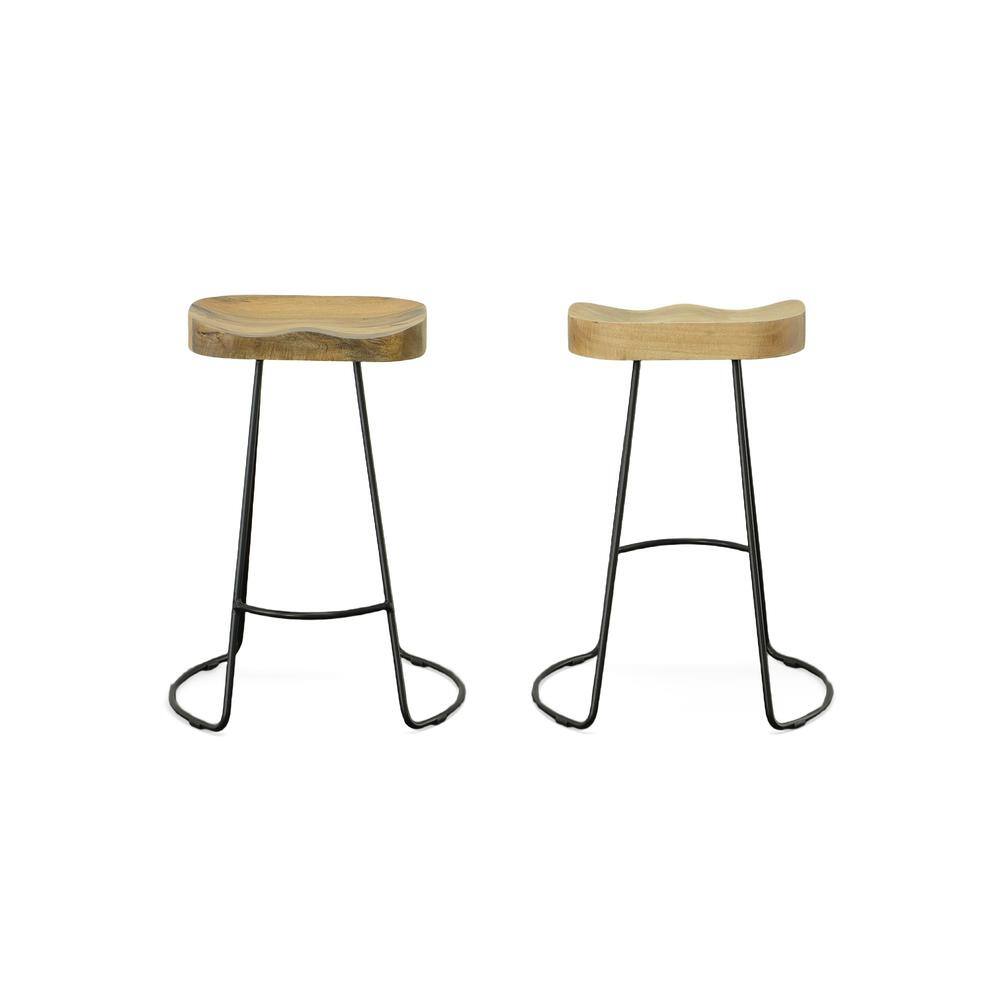Angle. Carolina Chair & Table - Saga 25" Counter Stool - Set of 2 - Natural Seat - Black Base - Natural, Black.