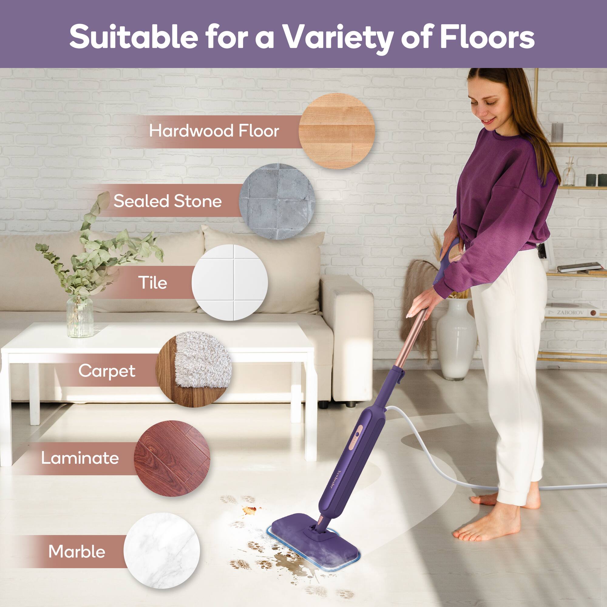 Suitable for a Variety of Floors
Hardwood Floor
Sealed Stone
Tile
Carpet
Laminate
Marble