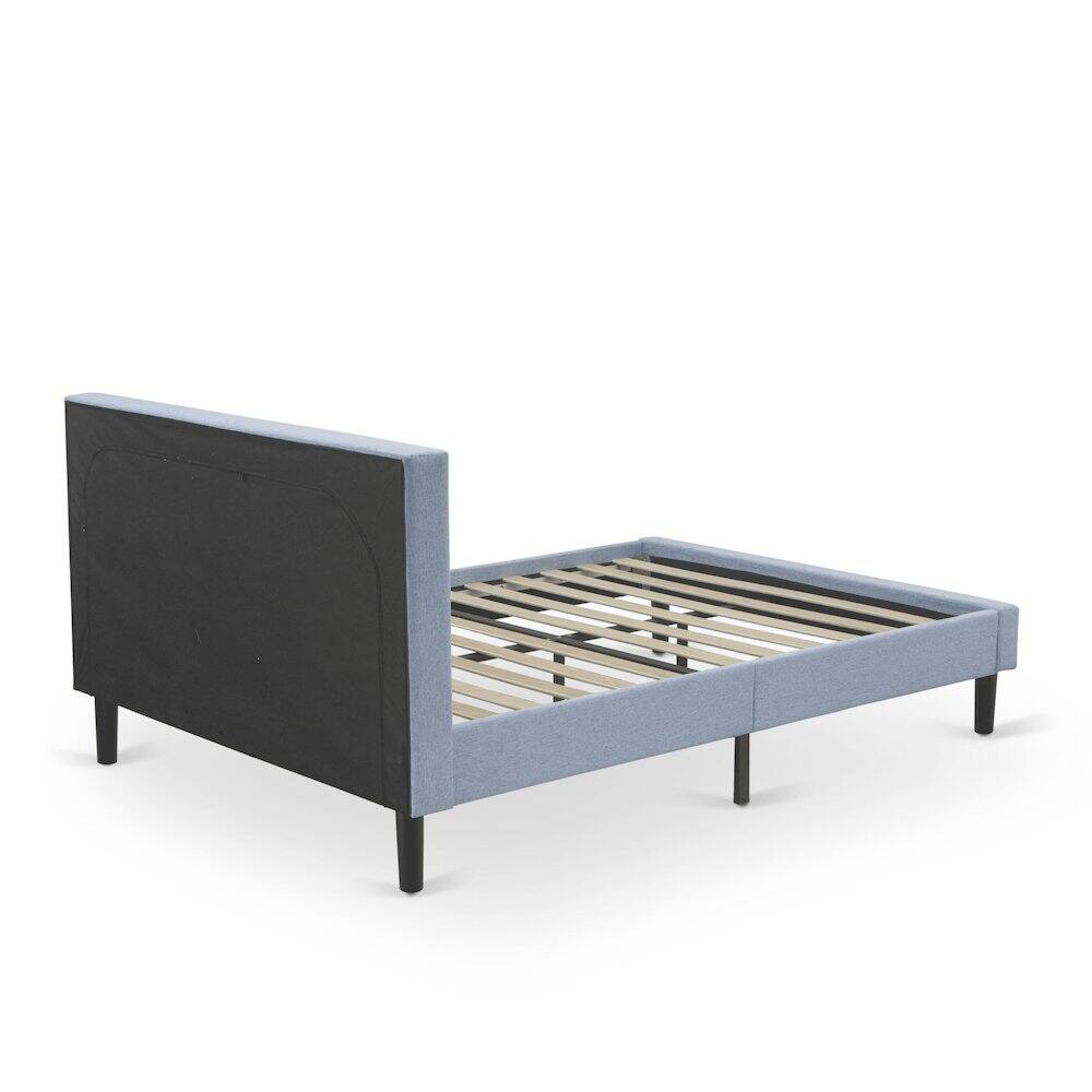 Left. East West Furniture - FN11Q-2VL0C 3-Piece Platform Wooden Set for Bedroom with 1 Queen Bedframe and 2 Modern Nightstands - Denim Blue Linen - Denim Blue.