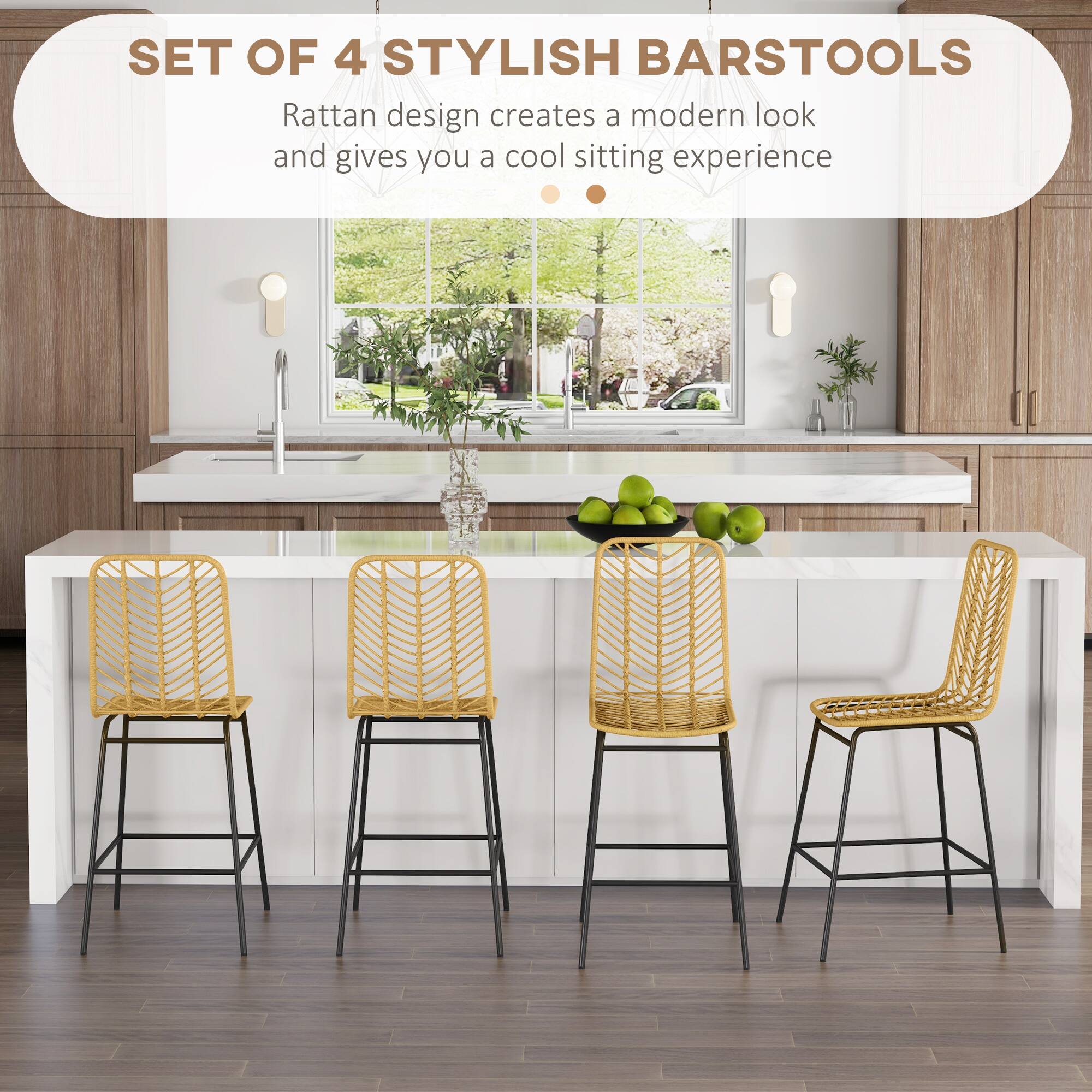 SET OF 4 STYLISH BARSTOOLS

Rattan design creates a modern look and gives you a cool sitting experience
