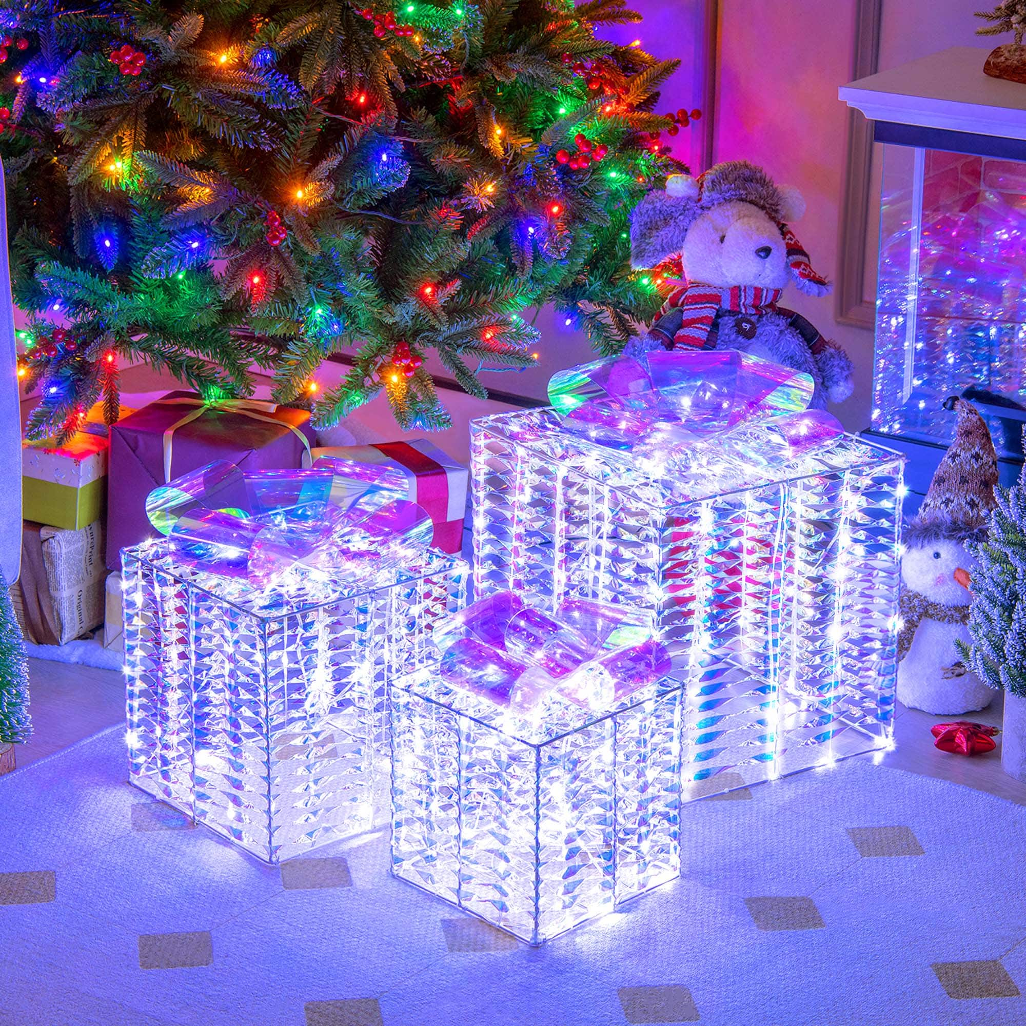 Alt View 3. Costway - Set of 3 Christmas Gift Box LED Lighted Present Box Decoration Yard - Iridescent.