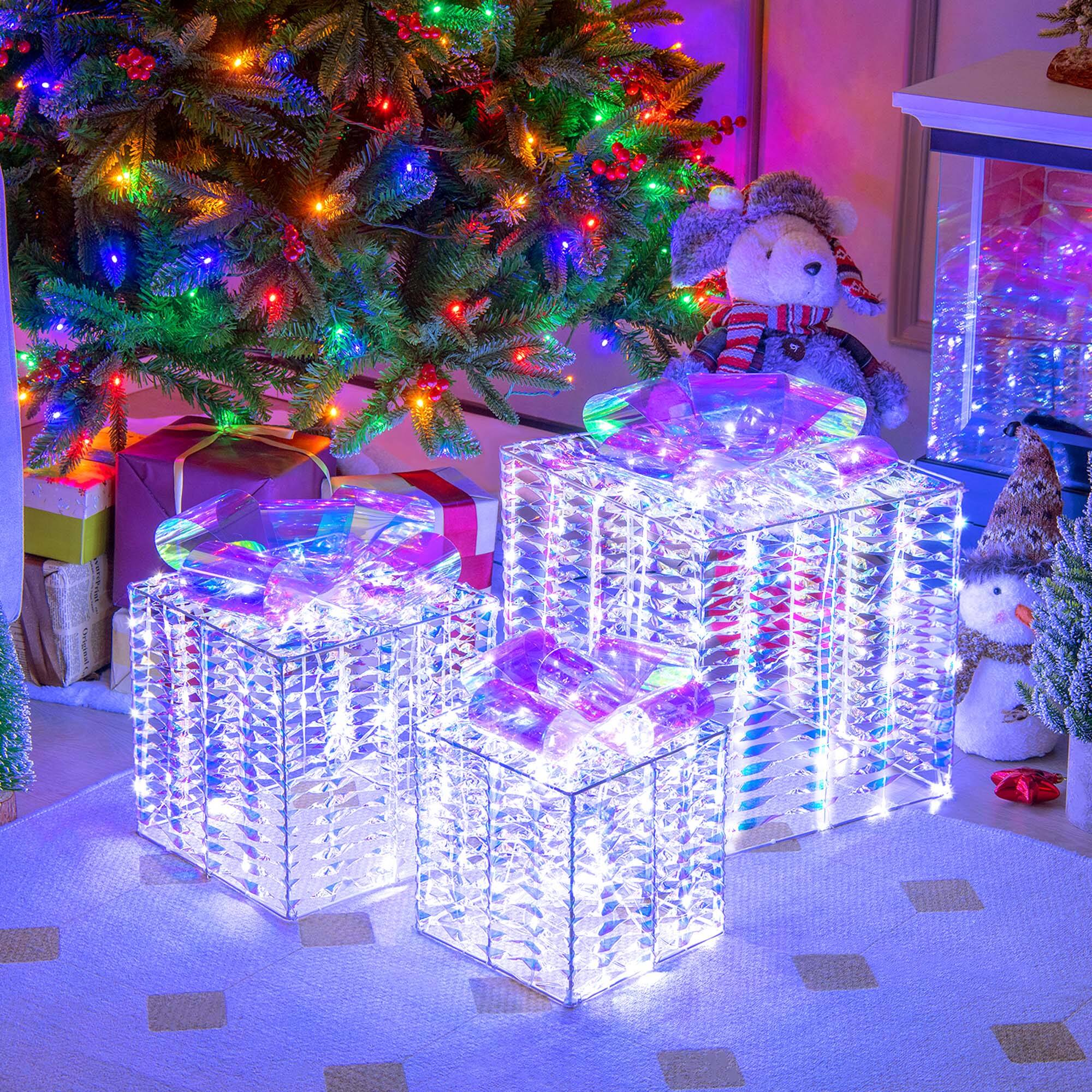 Alt View 3. Costway - Set of 3 Christmas Gift Box LED Lighted Present Box Decoration Yard - Iridescent.