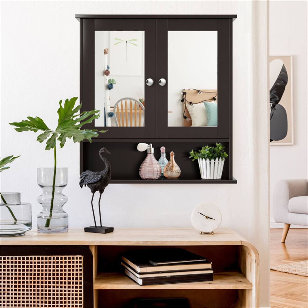 Alt View 4. SlickBlue - Compact Bathroom Cabinet with Mirror, Modern Wall Cabinet for Bathroom Storage - Brown.