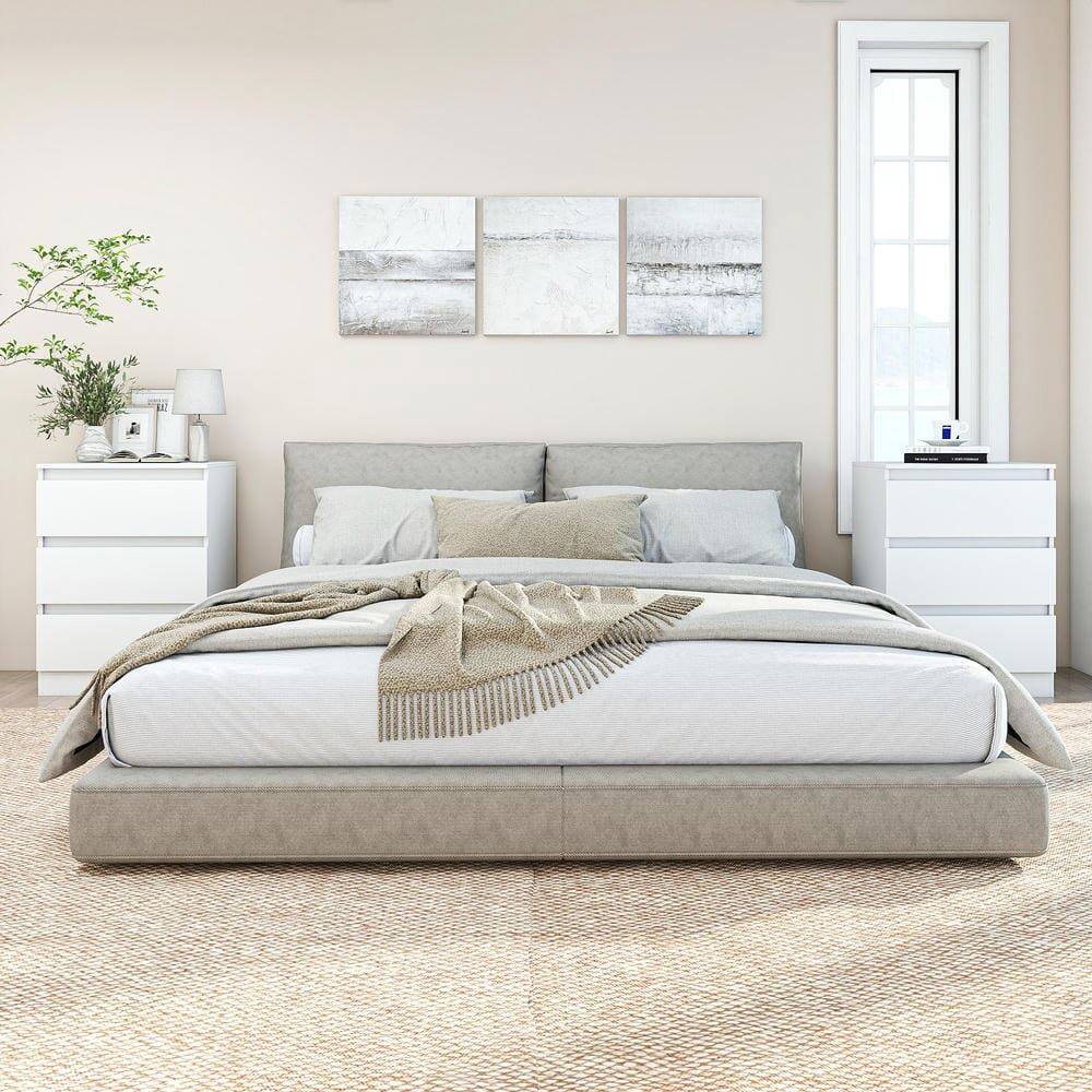 Angle. Kadyn - Bedside Nightstand, Sleek White Design, Ample Storage, Waterproof Top, Smooth Rolling Drawers - White 3-Drawer.