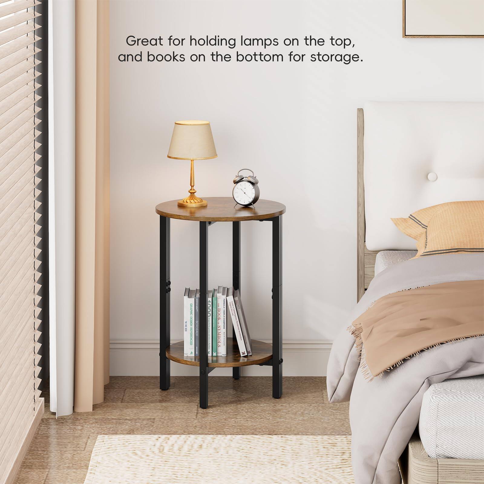 Great for holding lamps on the top, and books on the bottom for storage.