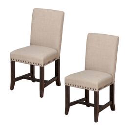 Manhattan Lane - Fabric Upholstered Wooden Side Chair with Nail Head Trim Accents, Set of 2 - Black and Beige