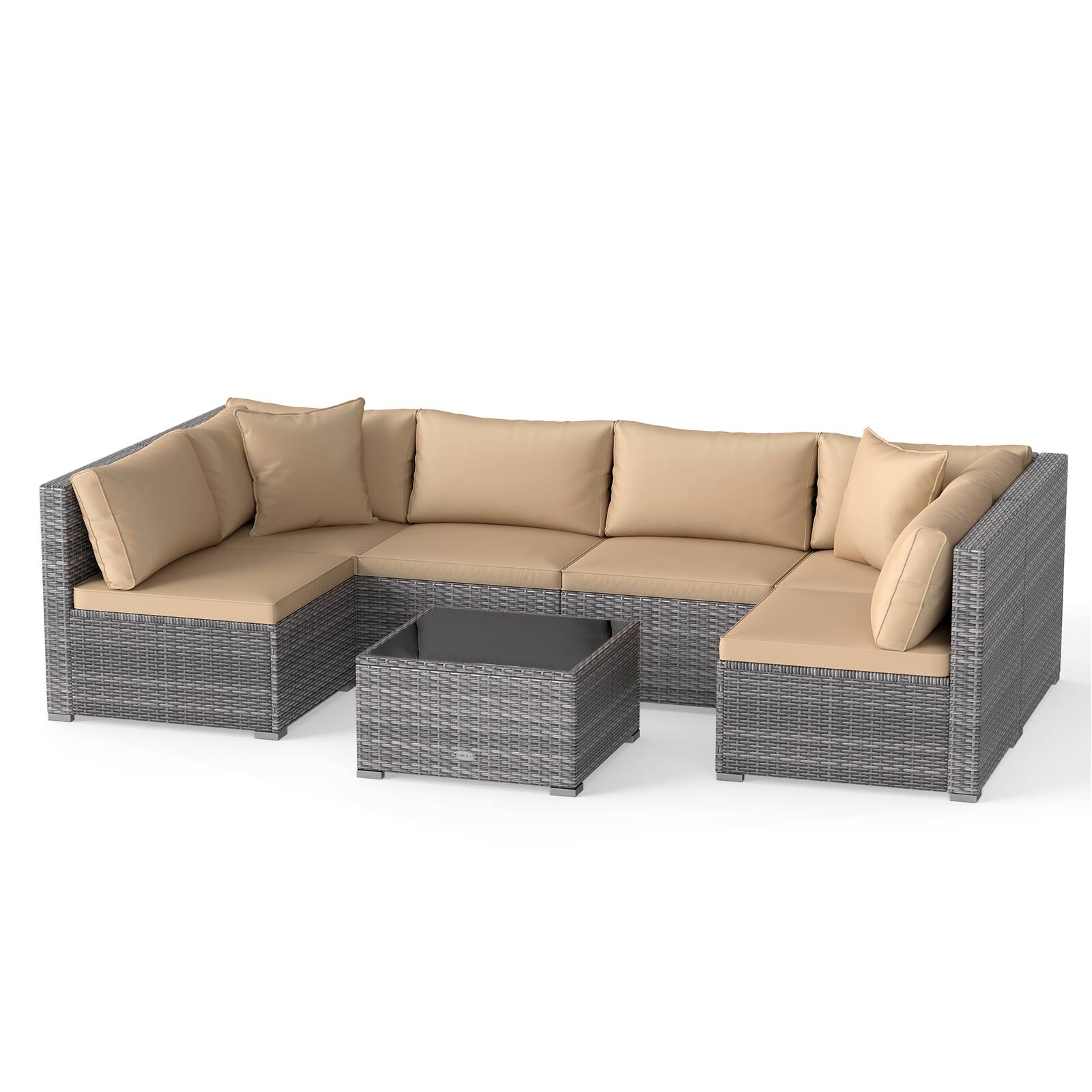 Alt View 1. Costway - 7PCS Patio Rattan Furniture Set Sectional Sofa Cushioned Garden - Mix Gray,Brown.