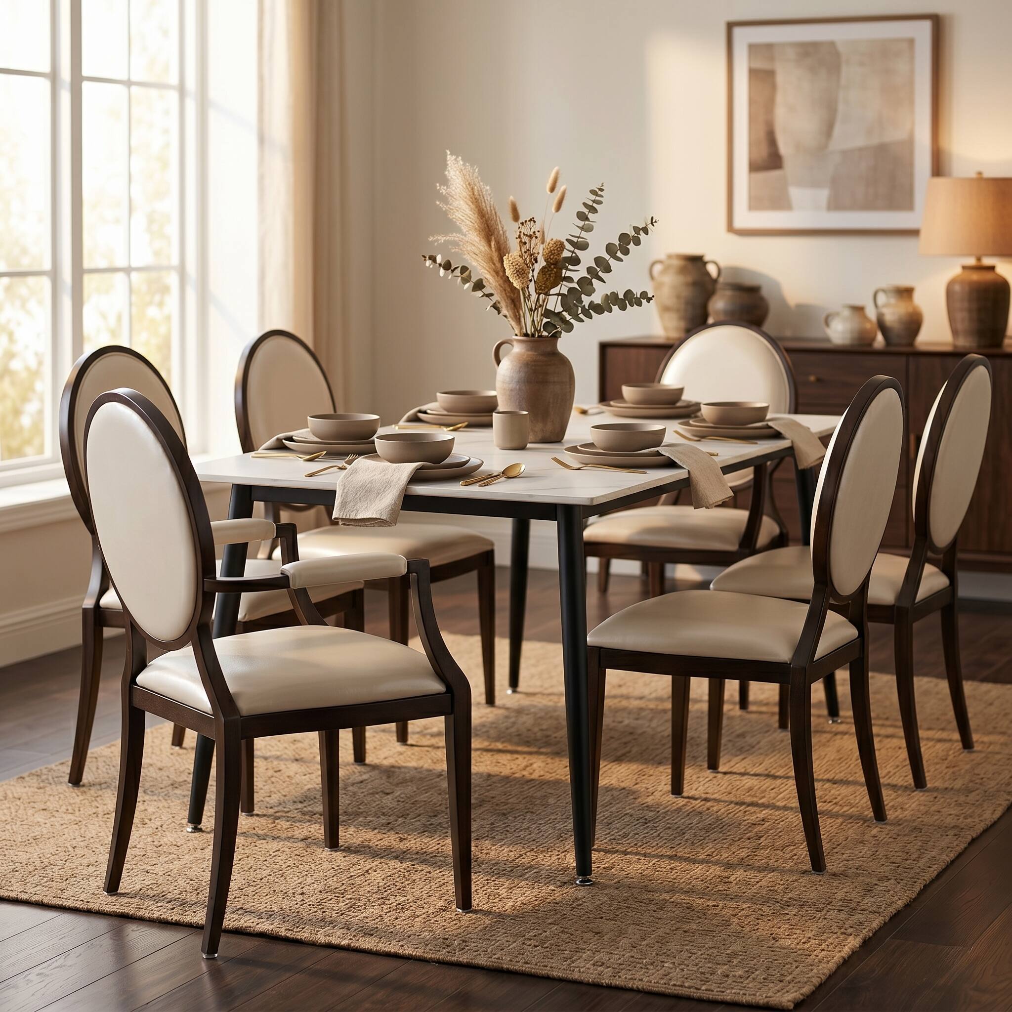 Angle. LeisureMod - Flaco Modern Oval Back Leather Dining Armchair with Wood Grain Aluminum Legs (Fully Assembled) - Pearl White.