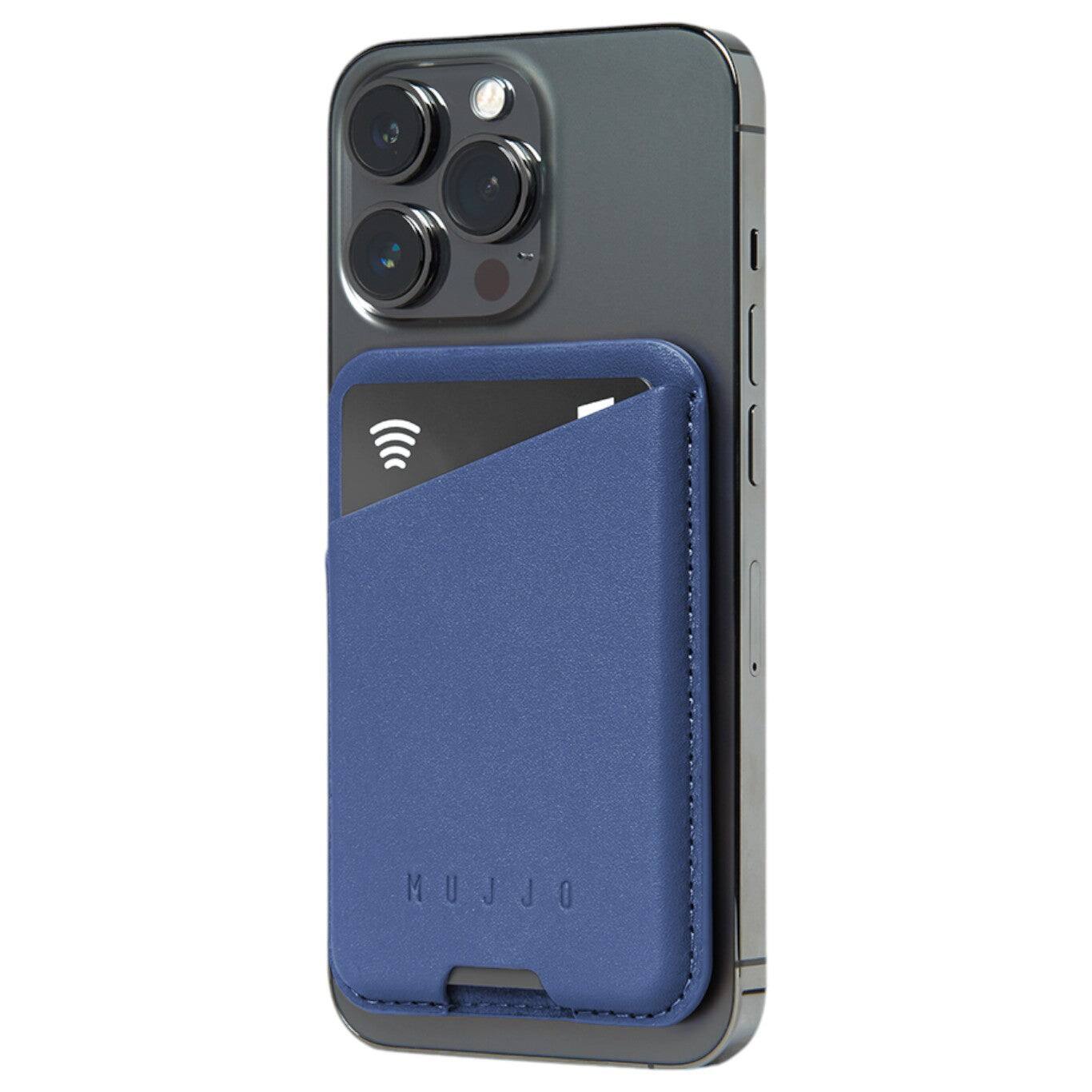 Mujjo - Full Leather Magnetic Wallet for Apple iPhone - Monaco Blue