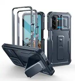 Dexnor - for Samsung Galaxy A17 5G Phone Case with Screen Protector, Slide Camera Cover and Kickstand Shockproof Protective Cover - Navy Blue
