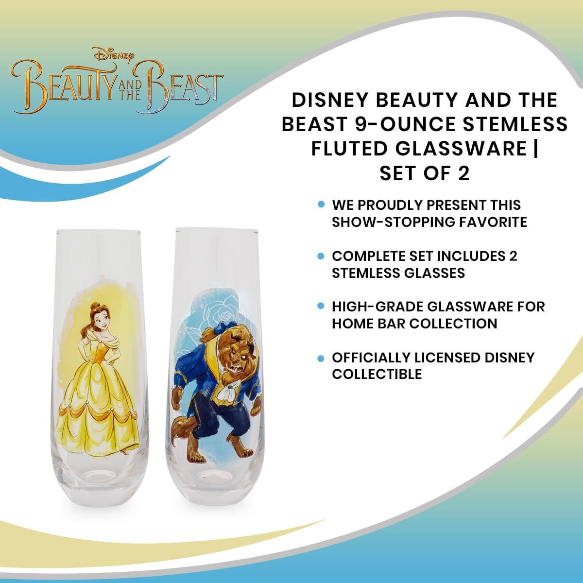 Disney Beauty and the Beast 9-Ounce Stemless Fluted Glassware | Set of 2

- We proudly present this show-stopping favorite
- Complete set includes 2 stemless glasses
- High-grade glassware for home bar collection
- Officially licensed Disney collectible