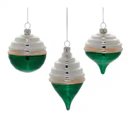 BreeBe - Two-Tone Tiered Glass Ornament (Set of 12) - Green, Silver