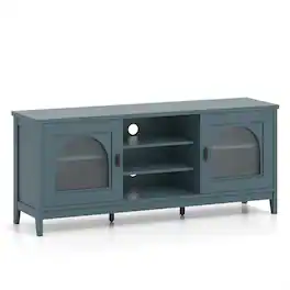 Pefilos - Modern Vintage TV Cabinet, 65" TV Compatible, Adjustable Shelves & 2 Cable Management Holes, Turquoise TV Stand - Blue