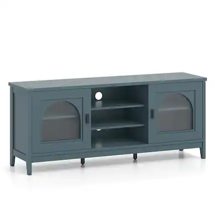 Front. Pefilos - Modern Vintage TV Cabinet, 65" TV Compatible, Adjustable Shelves & 2 Cable Management Holes, Turquoise (Blue) TV Stand - Blue.