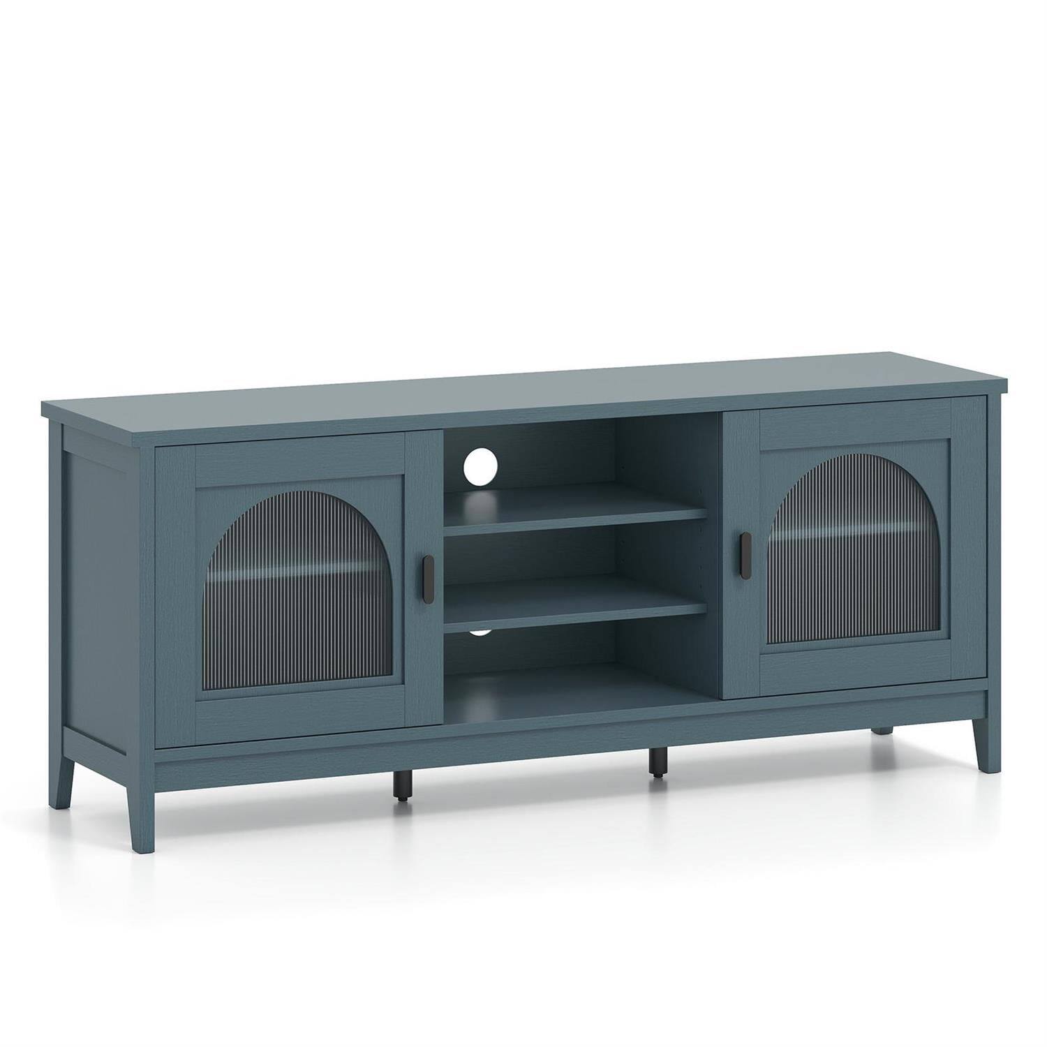 Front. Pefilos - Modern Vintage TV Cabinet, 65" TV Compatible, Adjustable Shelves & 2 Cable Management Holes, Turquoise (Blue) TV Stand - Blue.