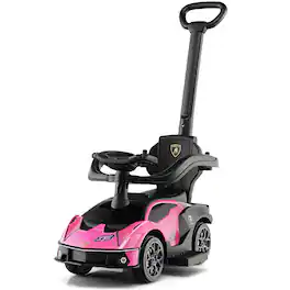 Costway - 3-in-1 Licensed Lamborghini Ride on Push Car Stroller Sliding Car w/ Sound - Pink