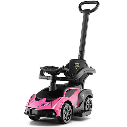 Front. Costway - Costway 3-in-1 Licensed Lamborghini Ride on Push Car Stroller Sliding Car w/ Sound - Pink.
