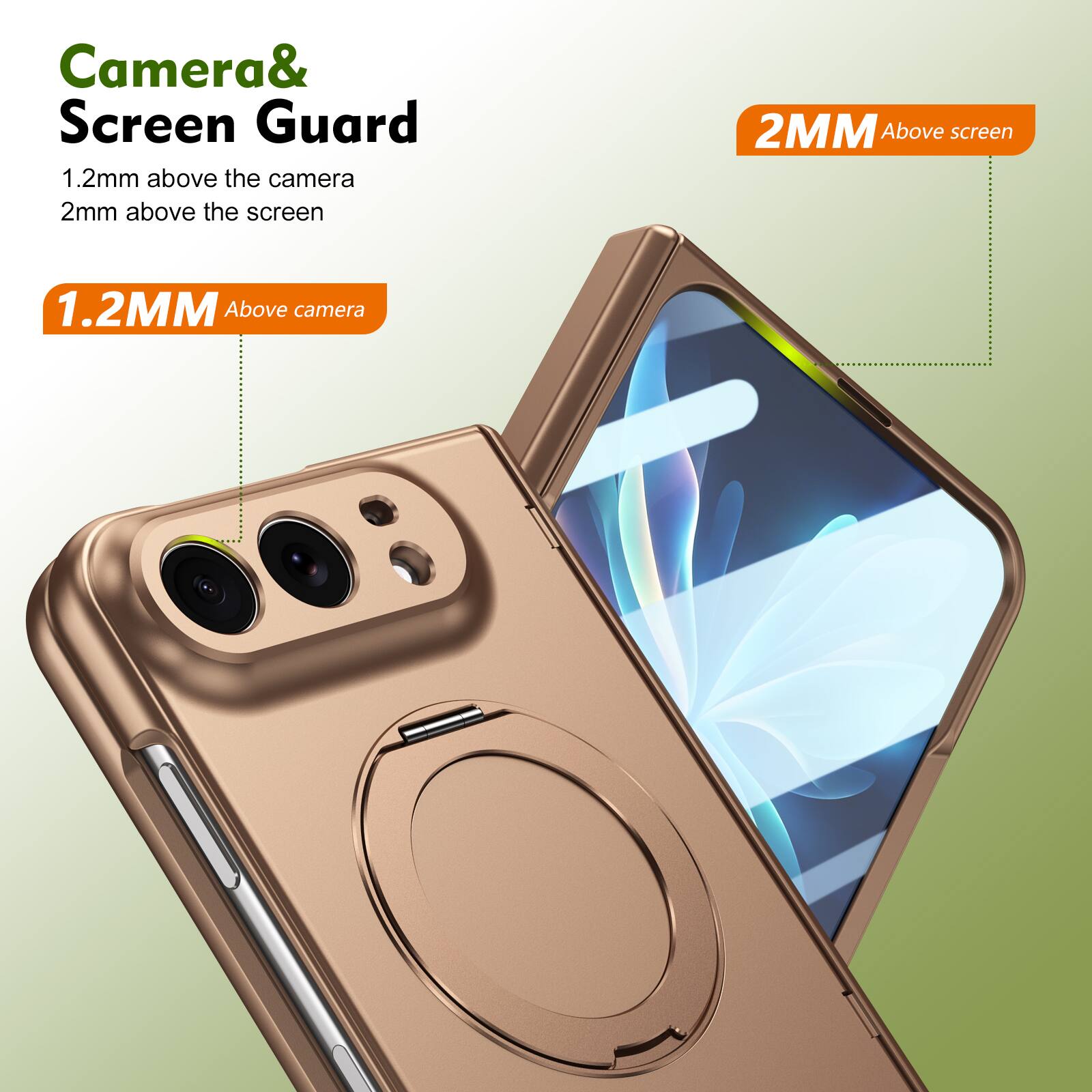 Camera & Screen Guard  
1.2mm above the camera  
2mm above the screen  

1.2MM Above camera  
2MM Above screen