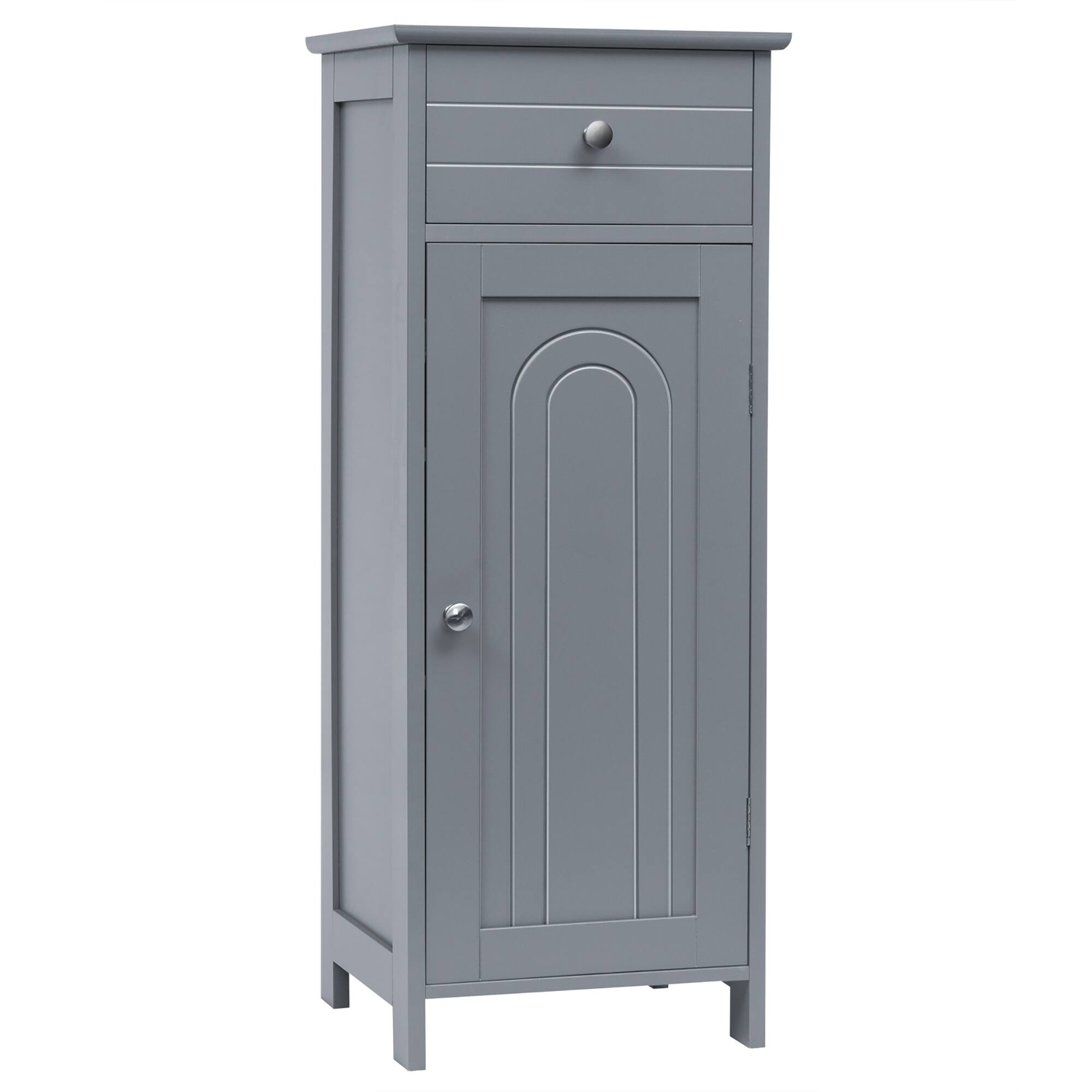 Costway - Bathroom Storage Floor Cabinet Organizer Free-Standing w/ Drawer - Gray