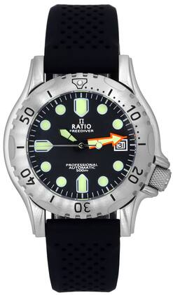 RATIO - FreeDiver Professional Sapphire Black Dial Automatic RTF015 500M Men's Watch - Silver and black