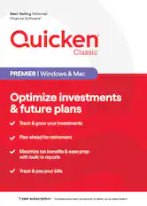 Best-Selling Personal Finance Software*
Quicken Classic
PREMIER | Windows & Mac
Optimize investments & future plans
- Track & grow your investments
- Plan ahead for retirement
- Maximize tax benefits & ease prep with built-in reports
- Track & pay your bills
1-year subscription | Includes automatic connection to latest, up-to-date version