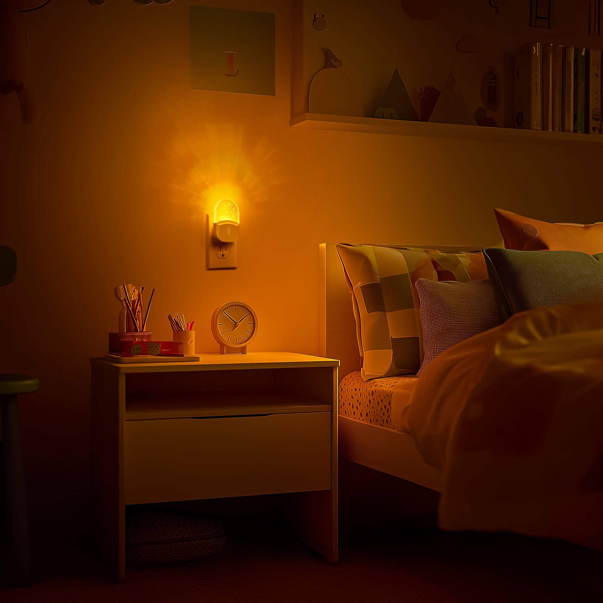 Left. Jandcase - JANDCASE 4-Pack 0.5W  Plug-in Night Light, Amber Glow, Acrylic Decorative Design,  0-100%, Dusk-to-Dawn Sensor - White.
