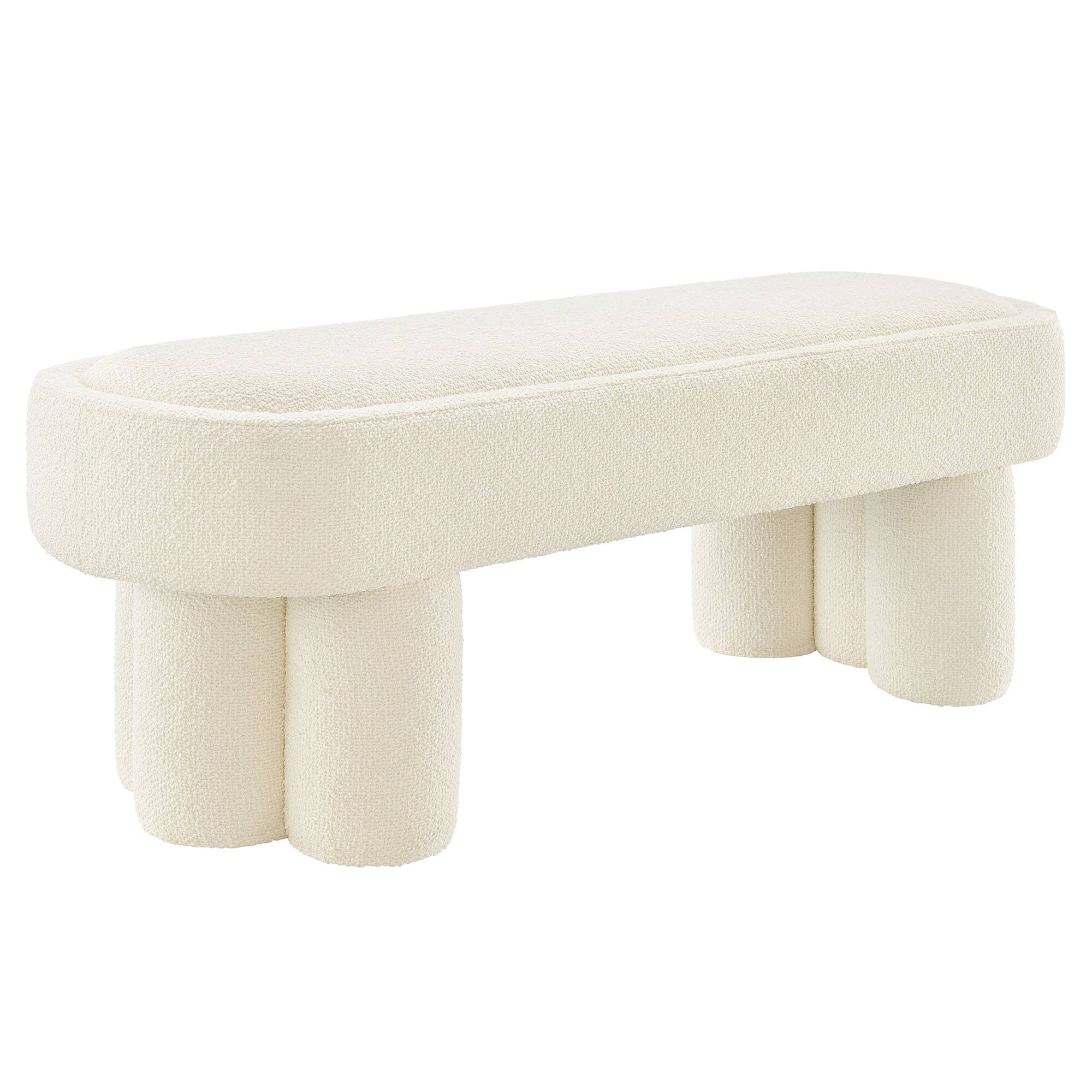 Angle. Modway - Mossi 52-Inch Oval Boucle Fabric Bench by Modway - Cream.