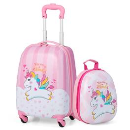 Gymax - 2PC Kids Luggage Set 16'' Rolling Suitcase & 12'' Backpack for School Travel ABS - Pink