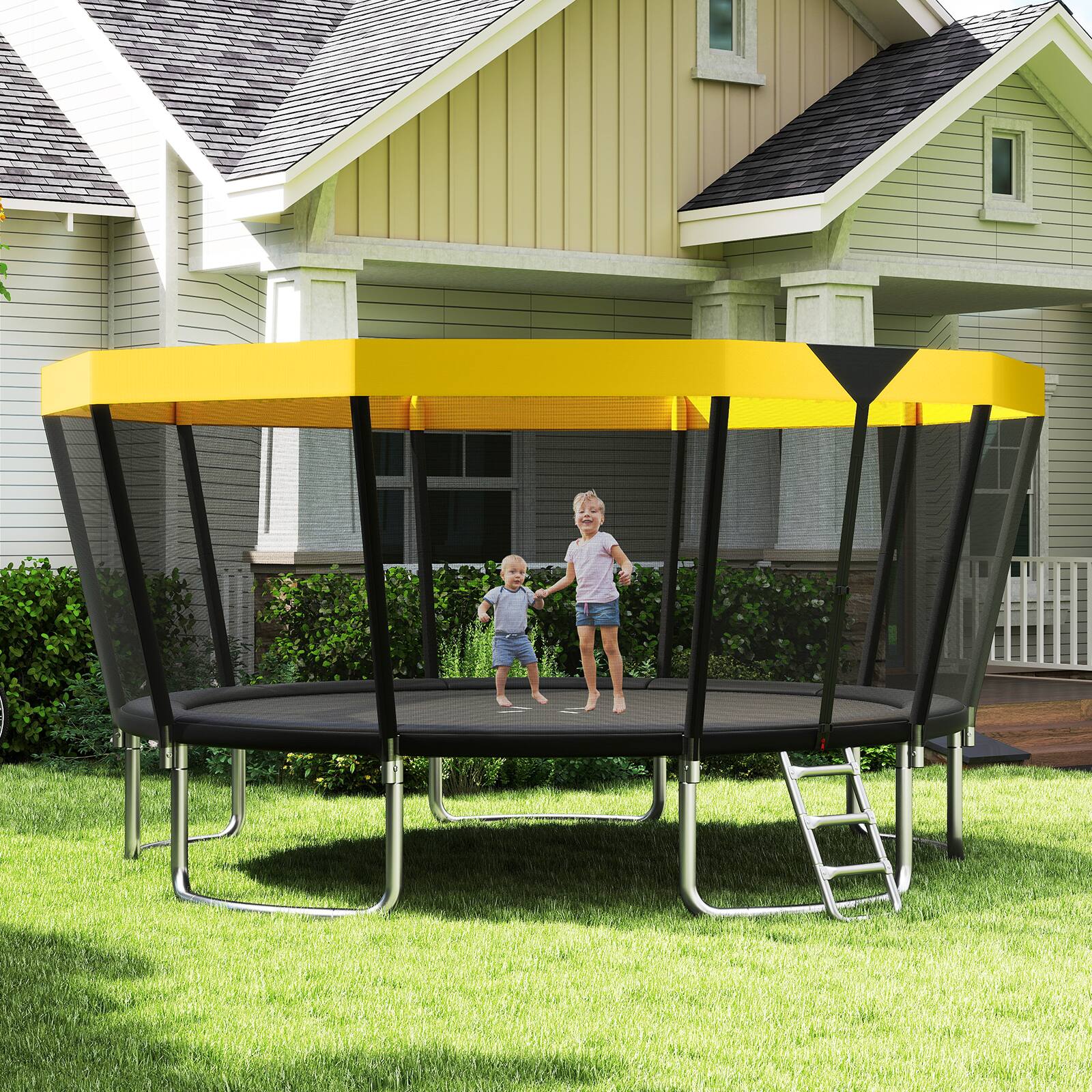 Alt View 1. Gymax - Gymax 15 FT Outdoor Trampoline w/Non-Slip Ladder Enclosure Net & Anti-Rust Coating Yellow & Black - Yellow.
