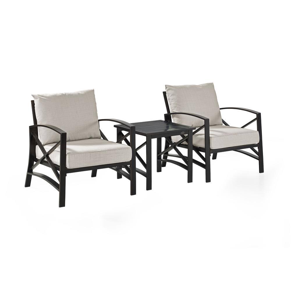 Back. Crosley Furniture - Kaplan 3Pc Outdoor Chair Set - Side Table & 2 Chairs - Oatmeal.