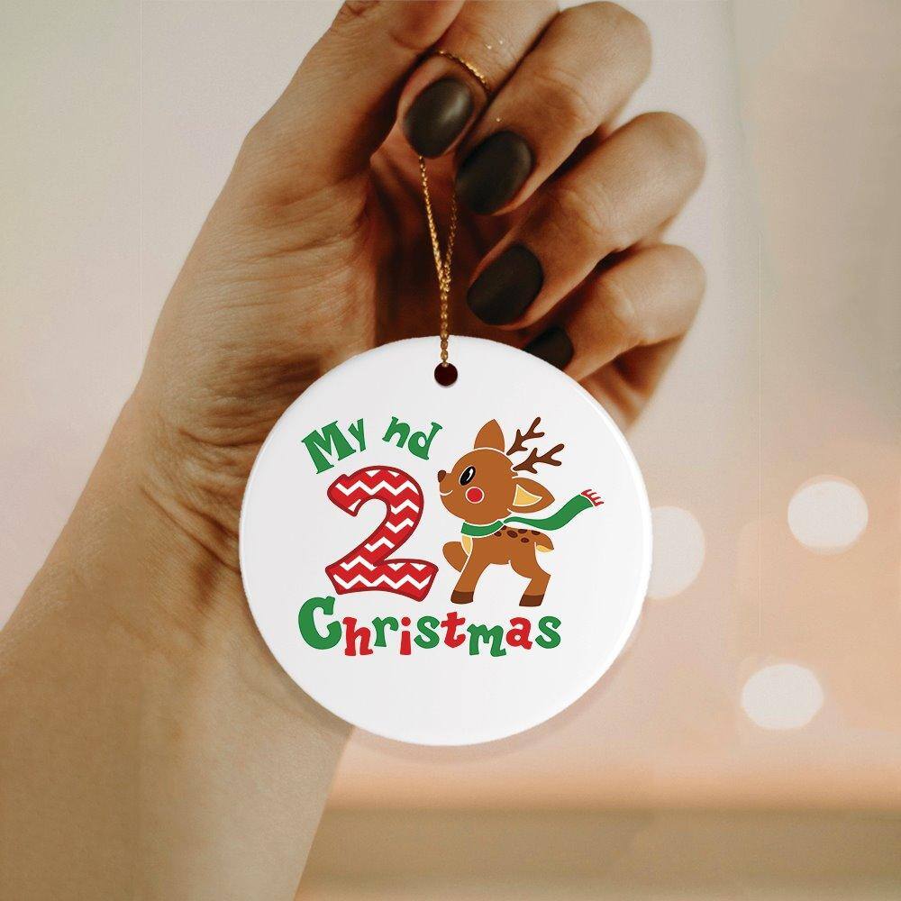 Back. OrnamentallyYou - My 2nd Christmas Baby Fawn Ornament Circle Version - Multi-colored.