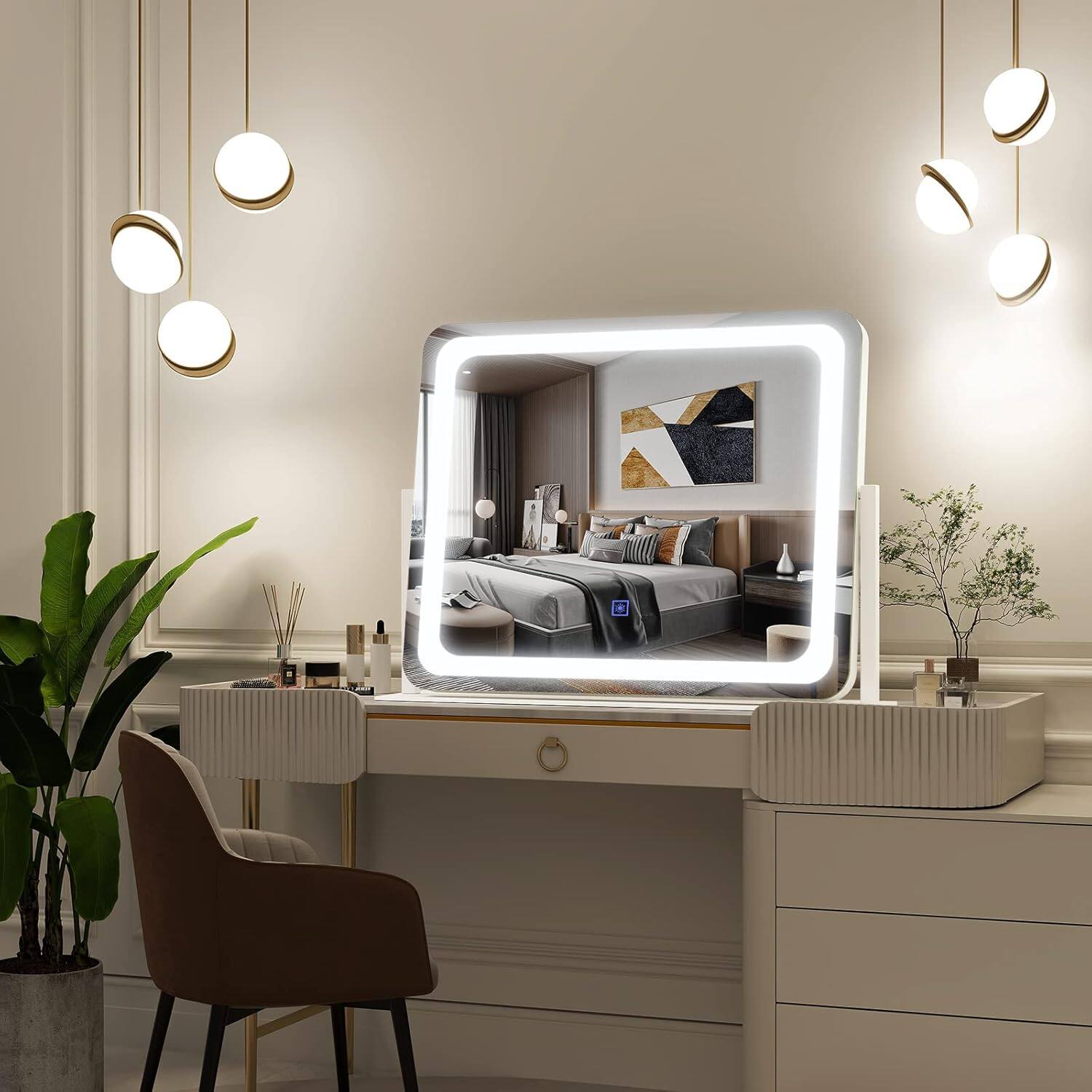 Alt View 1. Stamp n Camp - FENNIO Vanity Mirror with Lights 22''x17'' Makeup Lights,Vanity Touch Screen 3-Color Lighting,Dimmable,for Desk - White-14"L x 12"W.