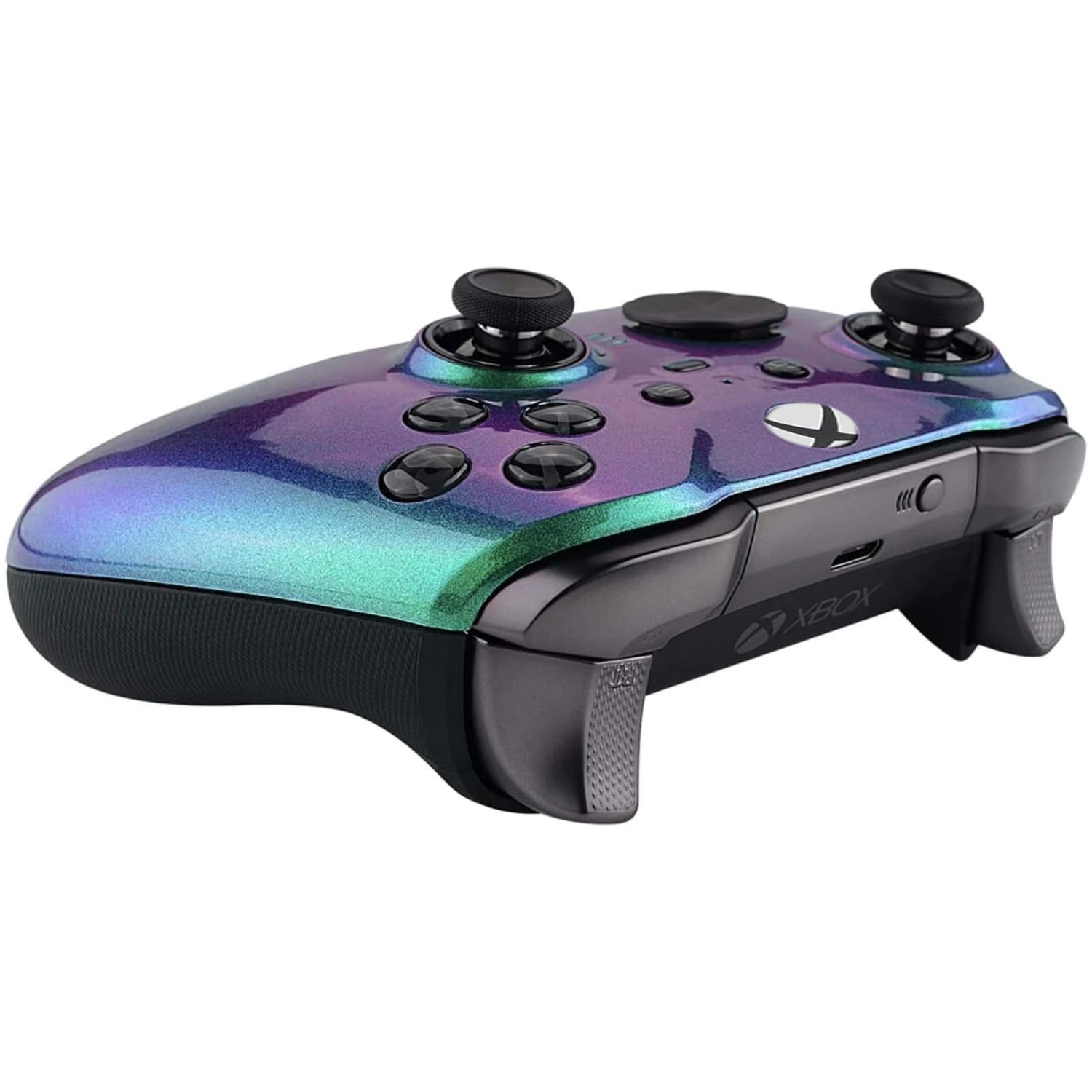 Back. Custom Controllerzz - Custom Elite Series 2 Wireless Controller for Xbox Series X, Xbox Series S, Xbox One - Green & Purple Chameleon.