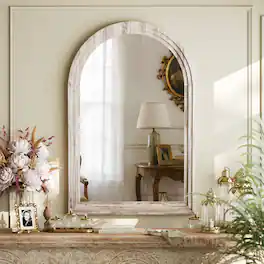 Easly - Antique 24 in. W x 36 in. H Arched Wood Frame Vanity Wall Mirror - White
