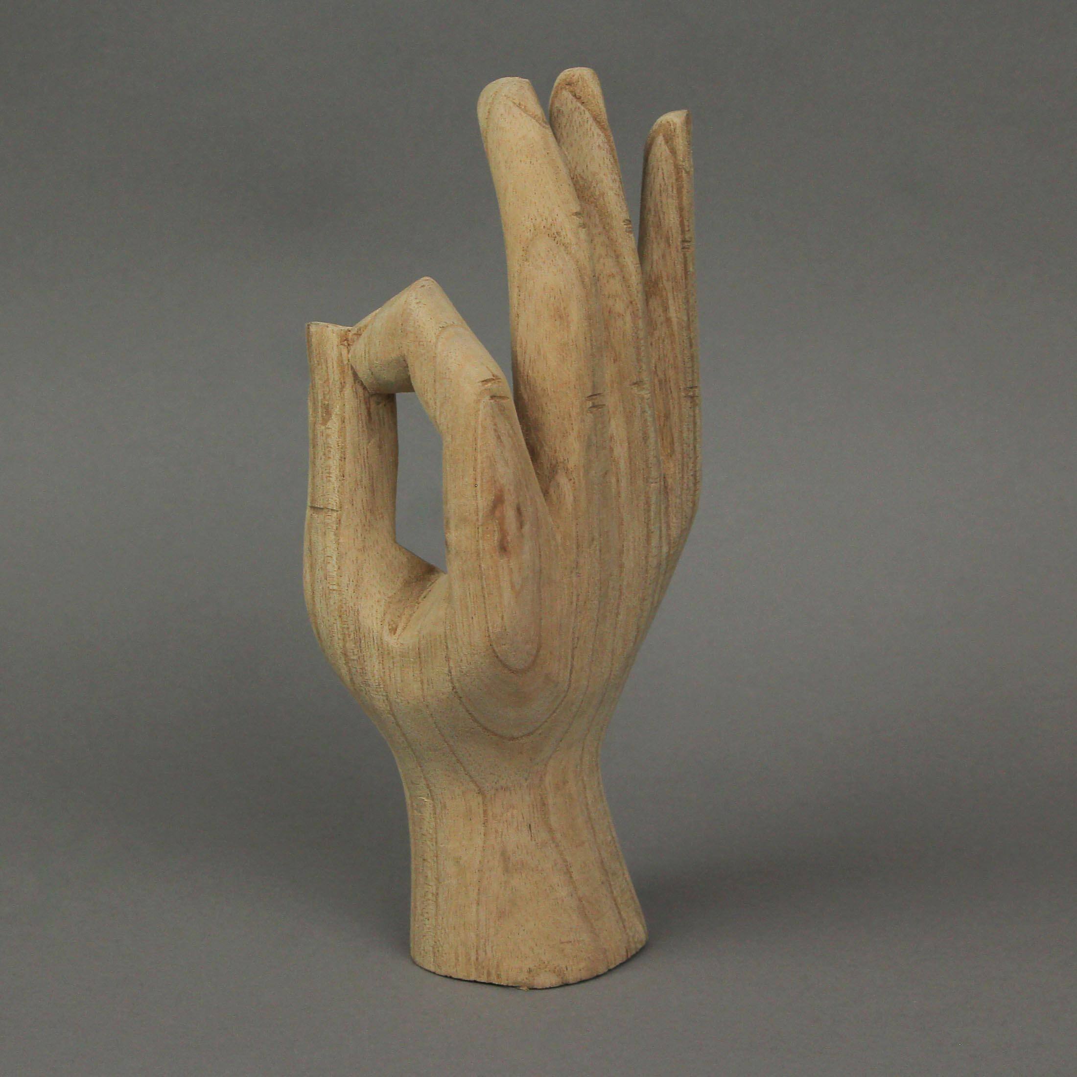 Alt View 6. Zeckos - Carved Wooden A-OK Hand Gesture Statue Natural Finish 8 Inches High - Brown.
