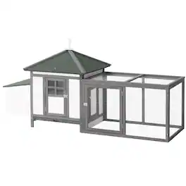 Pawhut - 77" Wooden Chicken Coop with Nesting Box, Cute Outdoor Hen House with Removable Tray, Ramp Run, for Garden