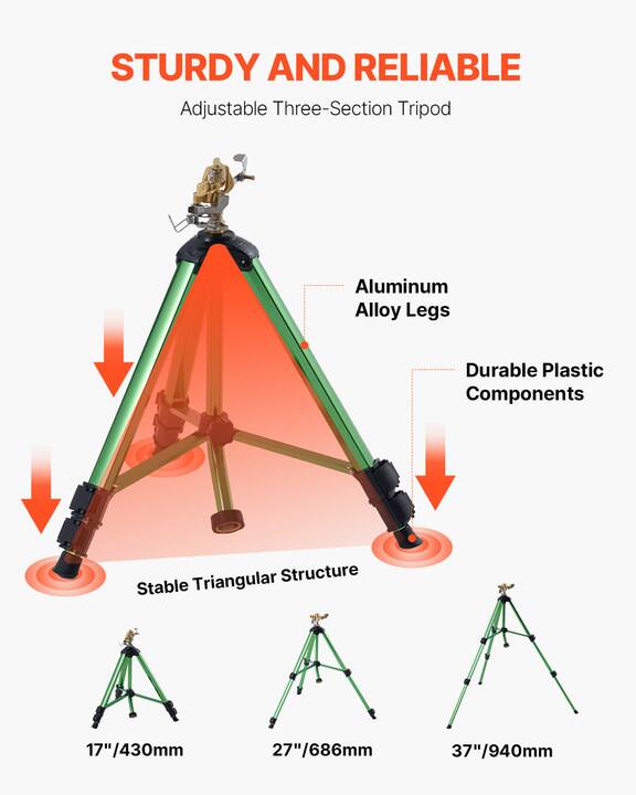 STURDY AND RELIABLE  
Adjustable Three-Section Tripod  
Aluminum Alloy Legs  
Durable Plastic Components  
Stable Triangular Structure  
17"/430mm  
27"/686mm  
37"/940mm