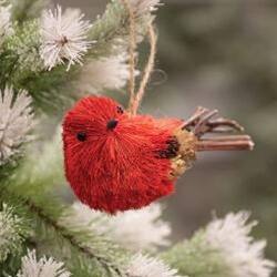 Angle. BreeBe - Red Sisal Bird Ornament - Red.