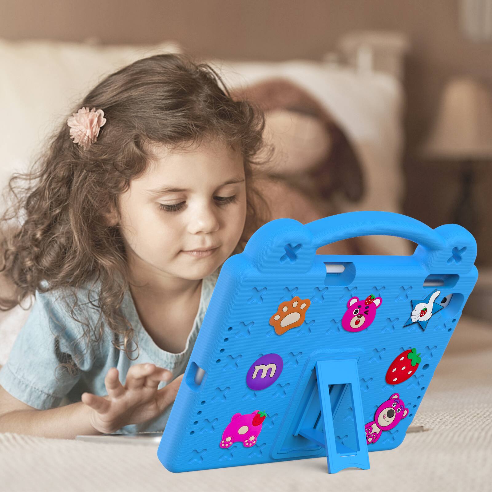 Alt View 1. Dteck - For Apple iPad 6th/5th & iPad Pro 9.7'' Cute Cartoon Kid Case Built-in Kickstand Handle Grip Shockproof Cover - Blue.