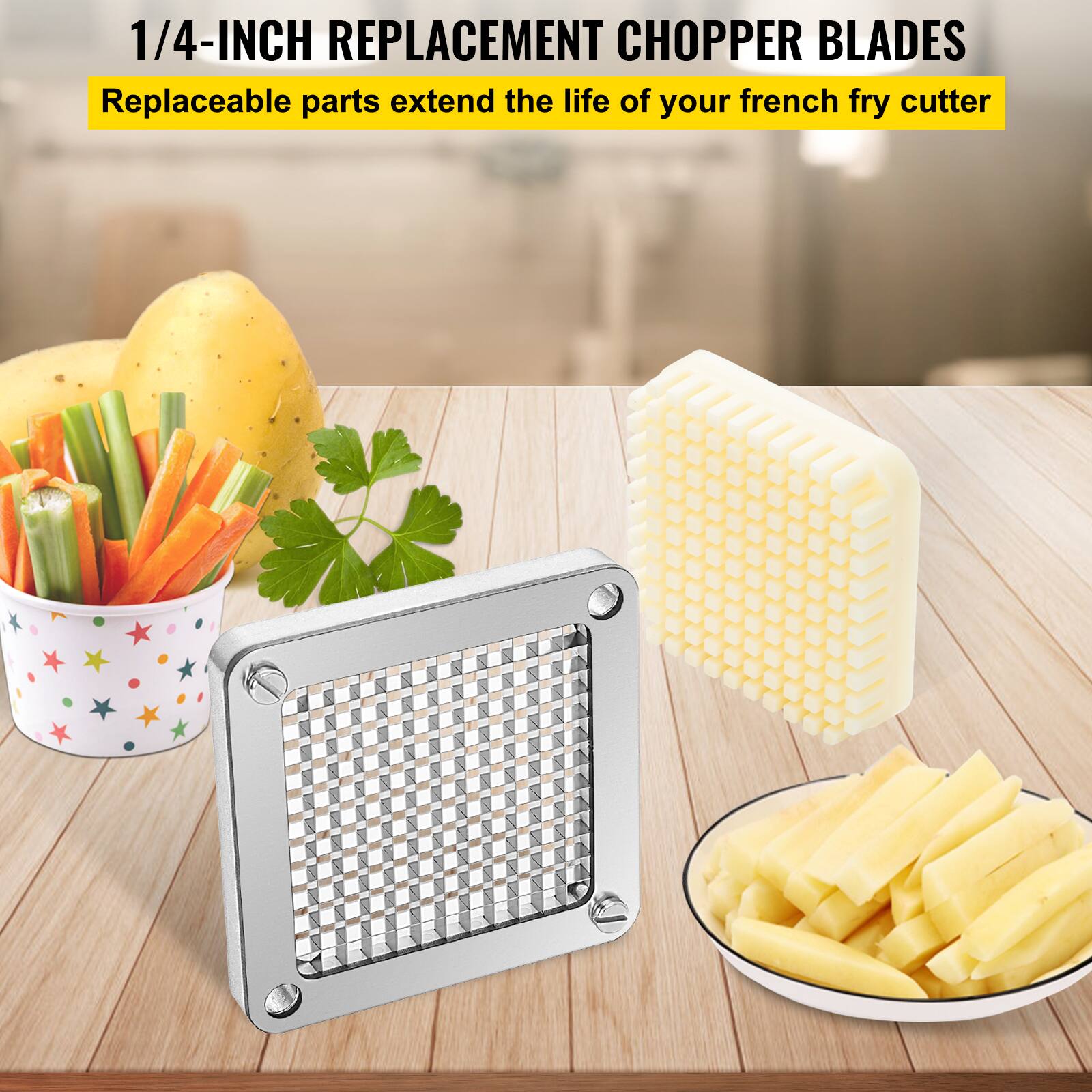 1/4-INCH REPLACEMENT CHOPPER BLADES
Replaceable parts extend the life of your french fry cutter