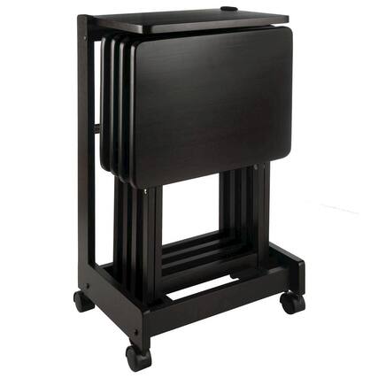 Front. FurniFact - Coffee color Solid Wood TV Trays – Folding Snack Tables for Eating and Serving - Coffee.