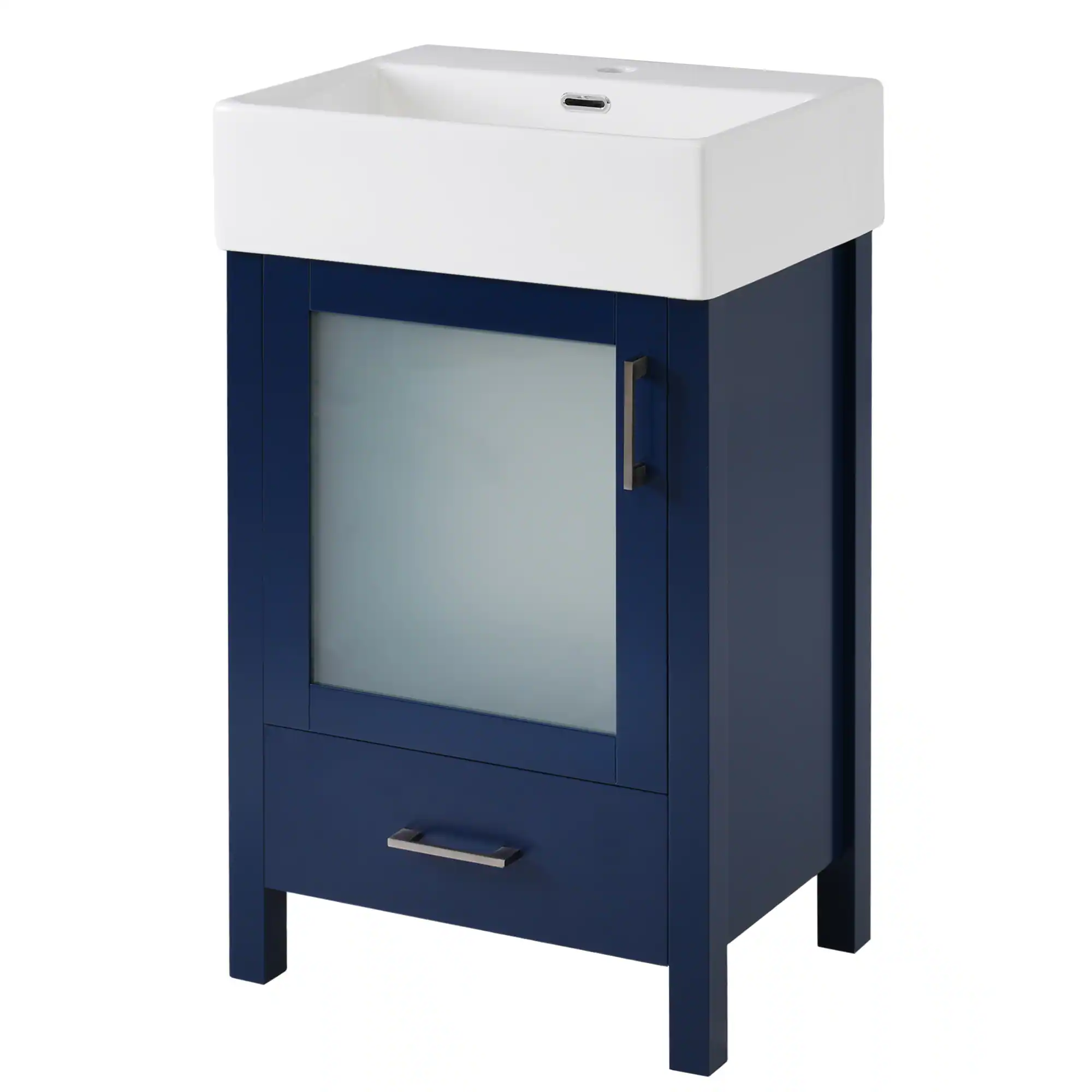 Alt View 9. ELEMENT ACE - Compact bathroom vanity with ceramic sink and storage - Blue.