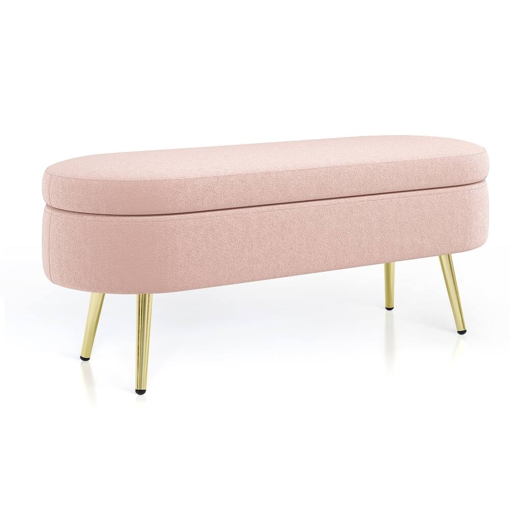 Alt View 8. Ropilly - Ropilly Pink Oval Storage Bench Flannel Upholstered Ottoman with Metal Legs - Pink.