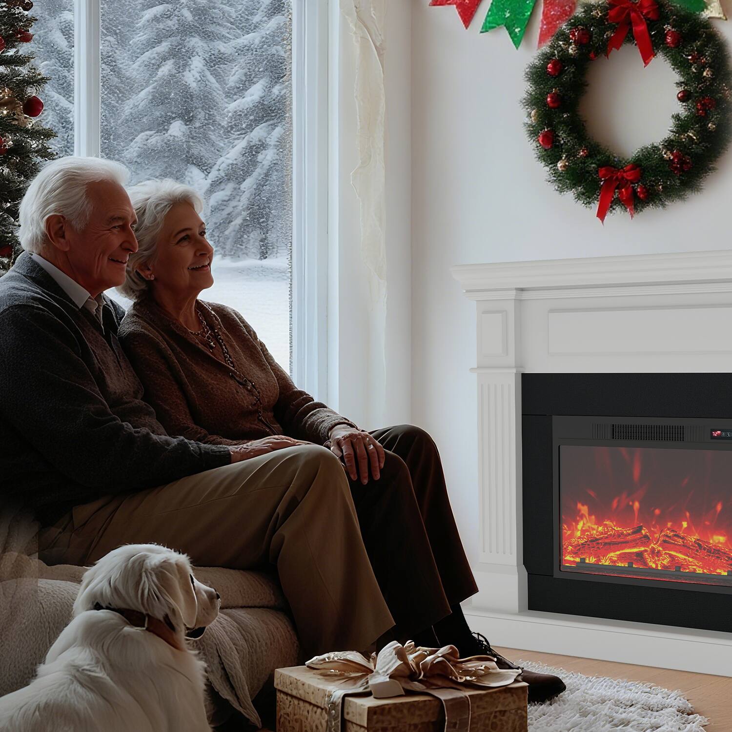 Alt View 5. Fehokinch - 45" White Electric Fireplace Mantel with Realistic 3D Flames, Remote Control & 1500W Heater - White.