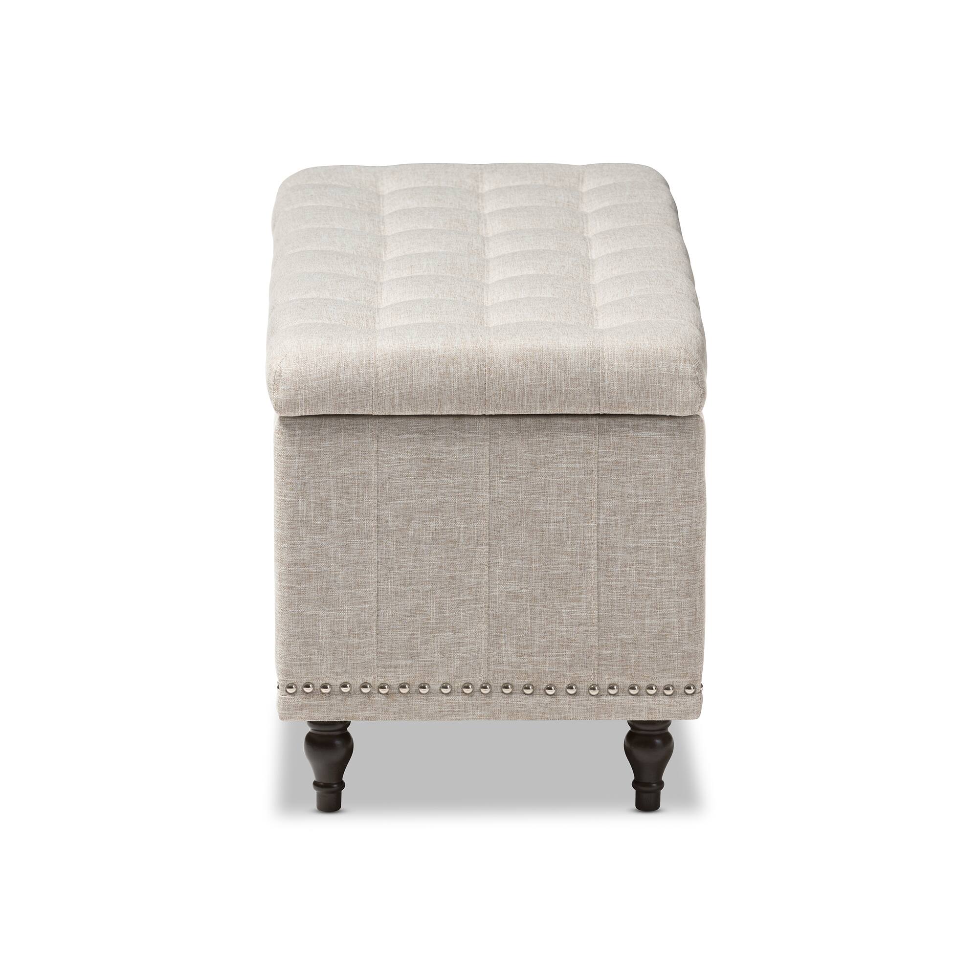Back. Baxton Studio - Kaylee Modern Classic Fabric Upholstered Button-Tufting Storage Ottoman Bench - Beige.