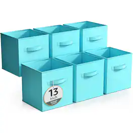 Sorbus - Fabric Storage Cubes, 6 Foldable Storage Bins for Organizing Pantry, Cubbies, Toy Box, Clothes Storage - Aqua