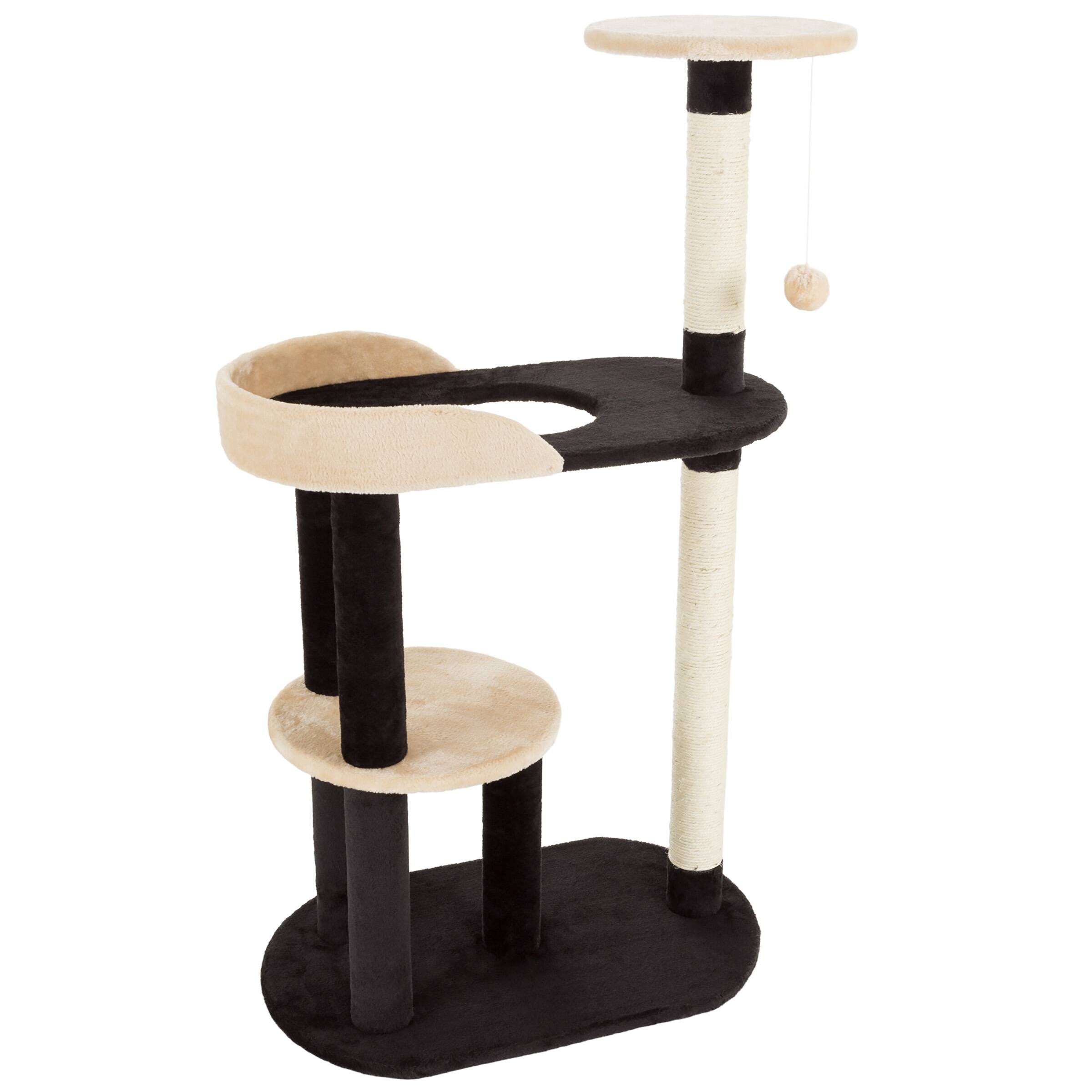 Alt View 5. PetMaker - 3-Tier Cat Tower Indoor Feline Furniture with 2 Napping Perches, 2 Sisal Rope Scratching Posts, Hole, and Fun Toy - Black and Tan.