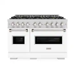 ZLINE - 48 in. 6.7 cu. ft. Classic Freestanding Gas Range with 8 Burner DuoPro Cooktop and Dual Ovens with White Matte Doors - White Matte