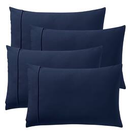 Sweet Home Collection - Solid Flannel Pillowcases (Set of 4), Ultra Soft, Standard - Navy